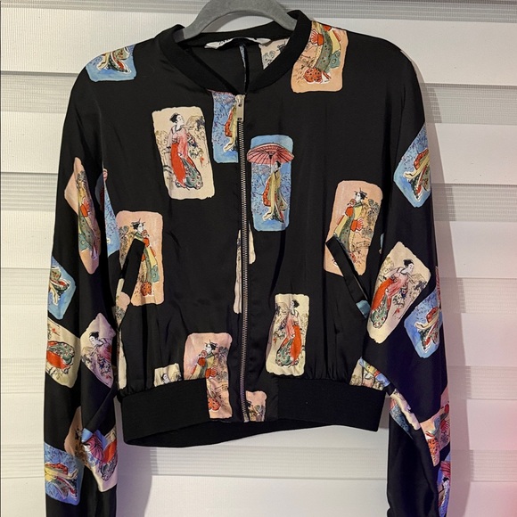 Zara Jackets & Blazers - Zara Black Multicolor Patterned Bomber Jacket